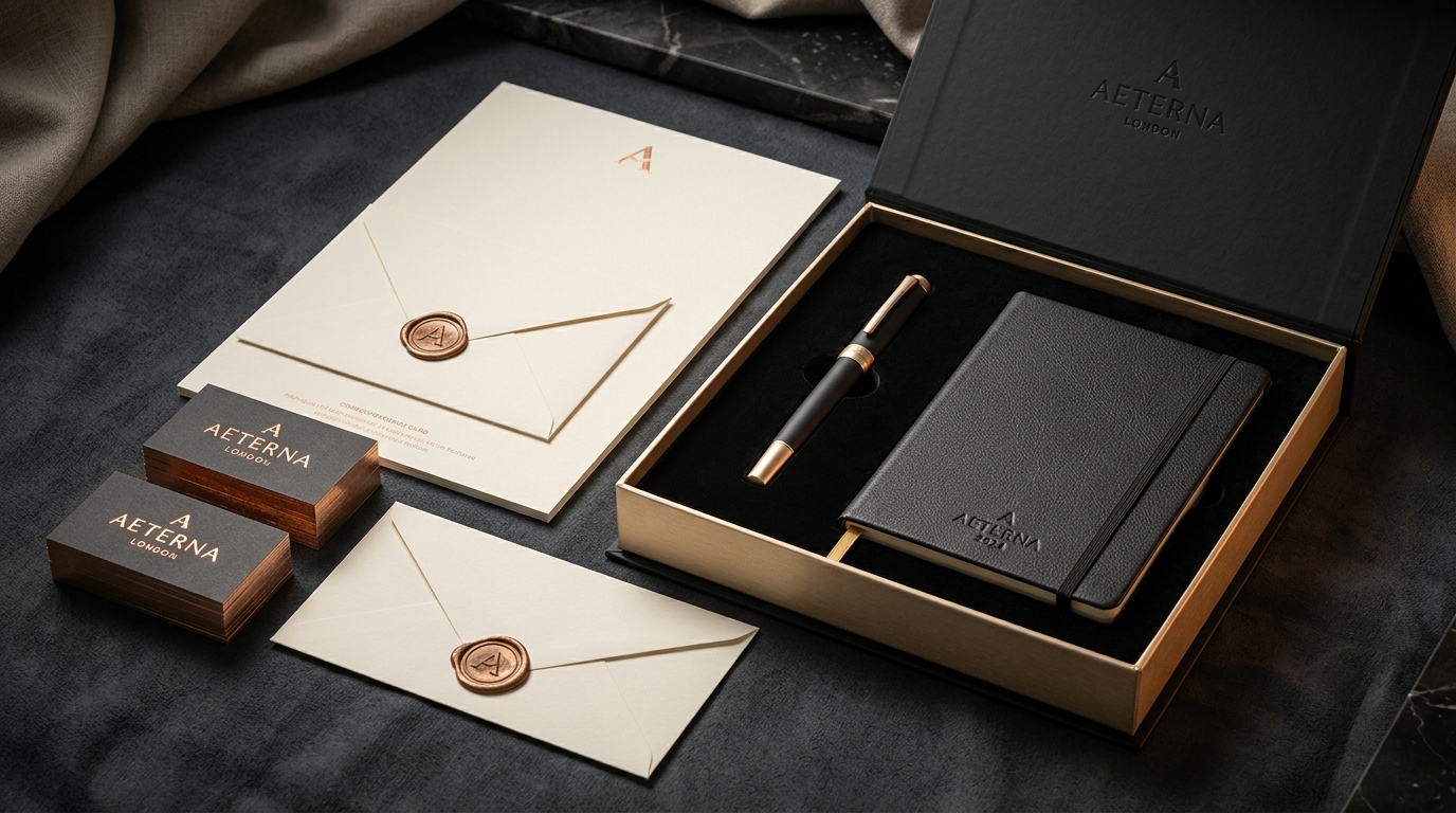 Hashim Gifts bespoke corporate gifting and foil-stamped stationery composition
